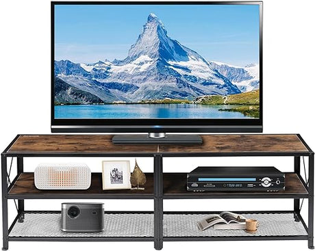 TV Stand for Up to 50 Inch TVs, Accent TV Cabinet with Open Shelf for Living Room, Media Center, Steel Frame, Rustic Brown and Black