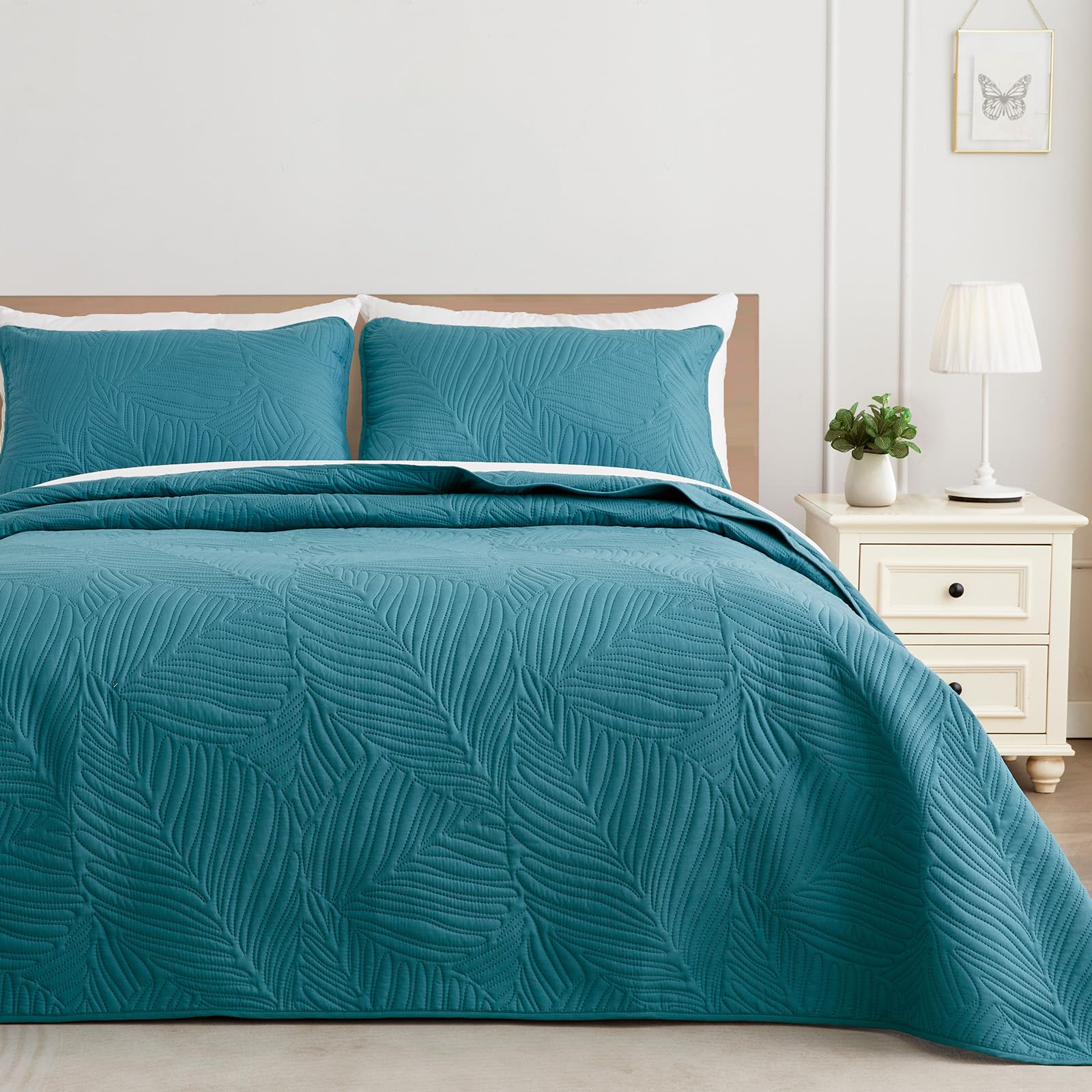 Mezcla Queen Quilt Bedding Set, Lightweight Teal Quilts Queen Full Size for All Seasons