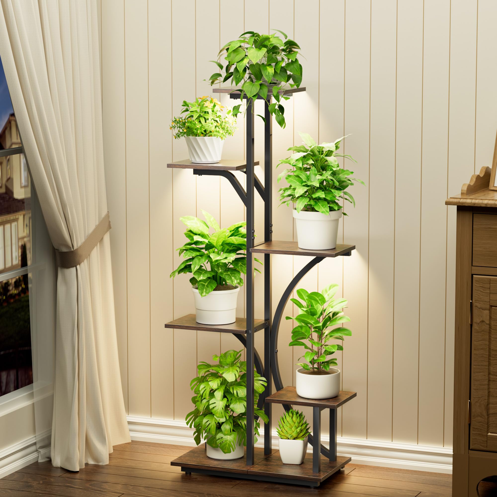 Plant Stand with Grow Lights Indoor, 6 Tiered Plant Shelf, 45" Corner Display Storage Shelf
