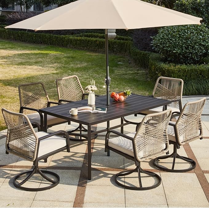 5-Piece Outdoor Dining Set, 4 Swivel Rattan Chairs