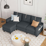 80" Convertible Sectional Sofa, 3-Seat L Shaped Couch with Ottoman, Modern Linen