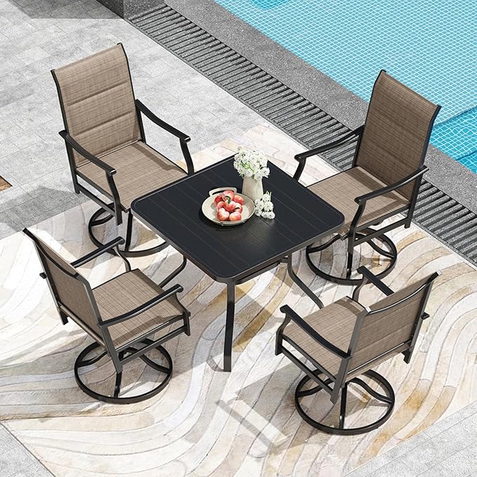 Outdoor Dining Set for 6, 7-Piece Patio Table and Chairs Set, 6 x Swivel Patio Dining Chairs