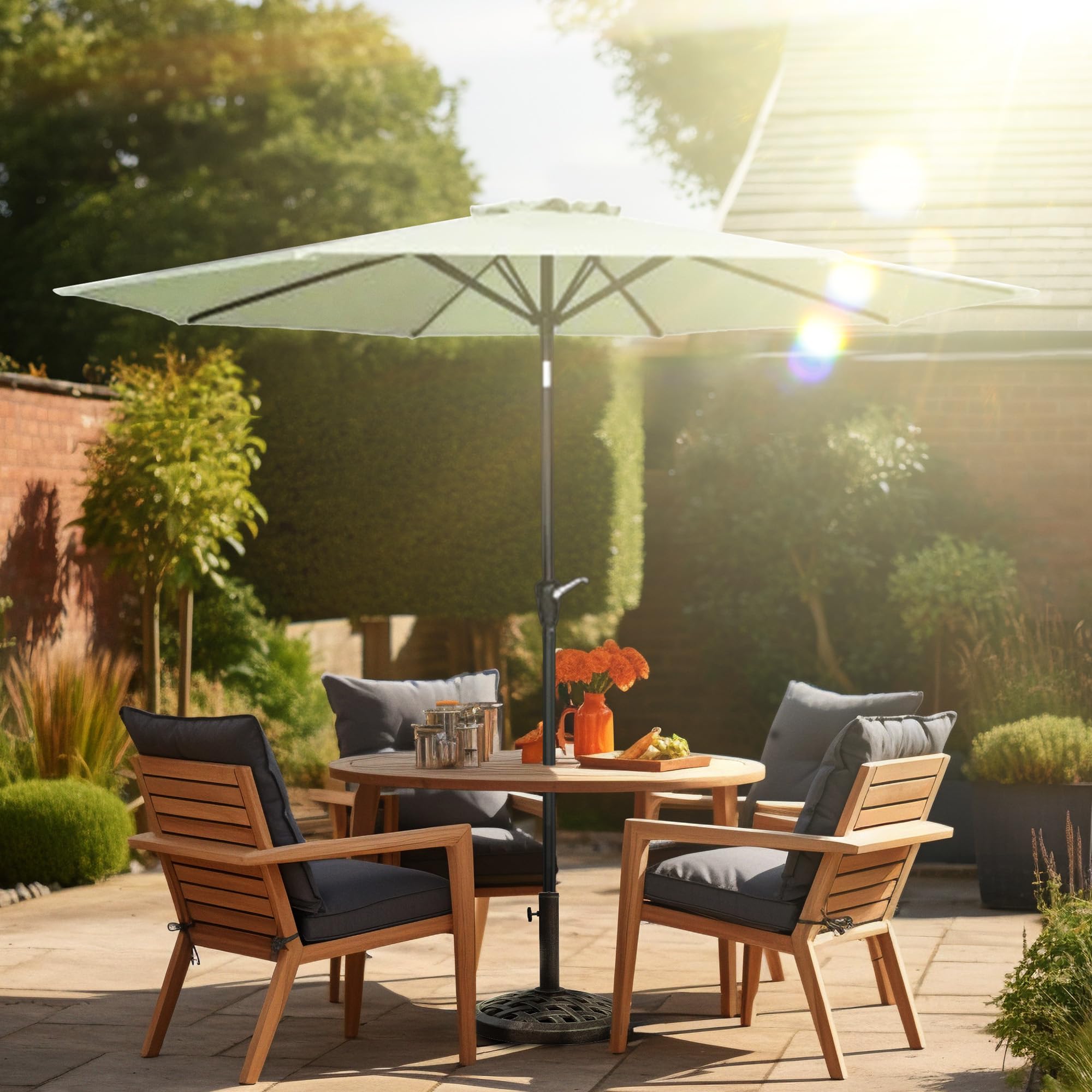 9 Foot Patio Market Umbrella Round Polyester Fabric Outdoor Backyard Shaded Canopy