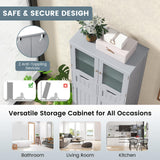 Bathroom Storage Cabinet, Freestanding Bathroom Organizer with Glass Doors, 2 Drawers