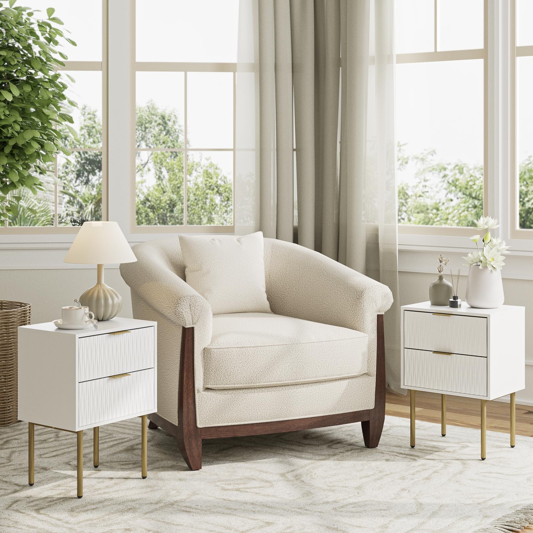 Night Stand, Modern Bedside Table with 2 Storage Drawer, Small Side Table