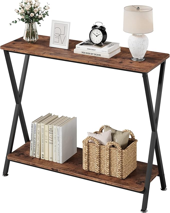 Console Table, Sofa Tables Narrow Entryway Table with Storage Shelf and Metal Frame,
