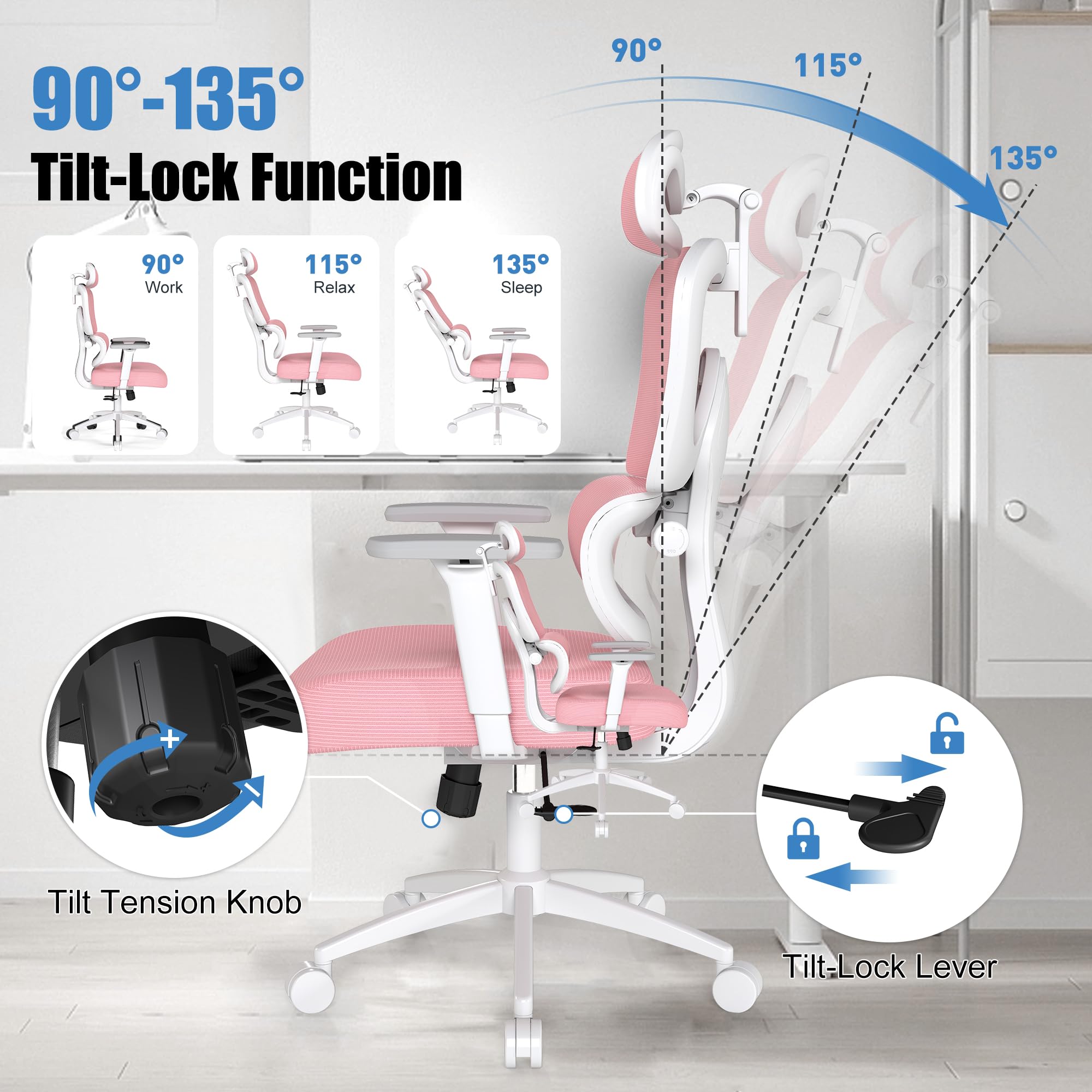 Ergonomic Office Chair with Adjustable Lumbar Support and 3D Arms