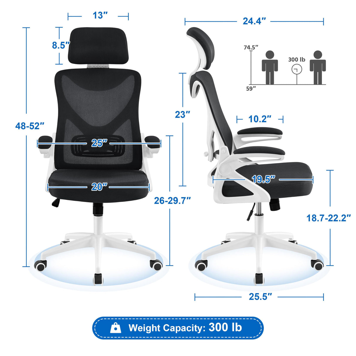 High Back Mesh Office Chair with 90° Flip-up Armrest