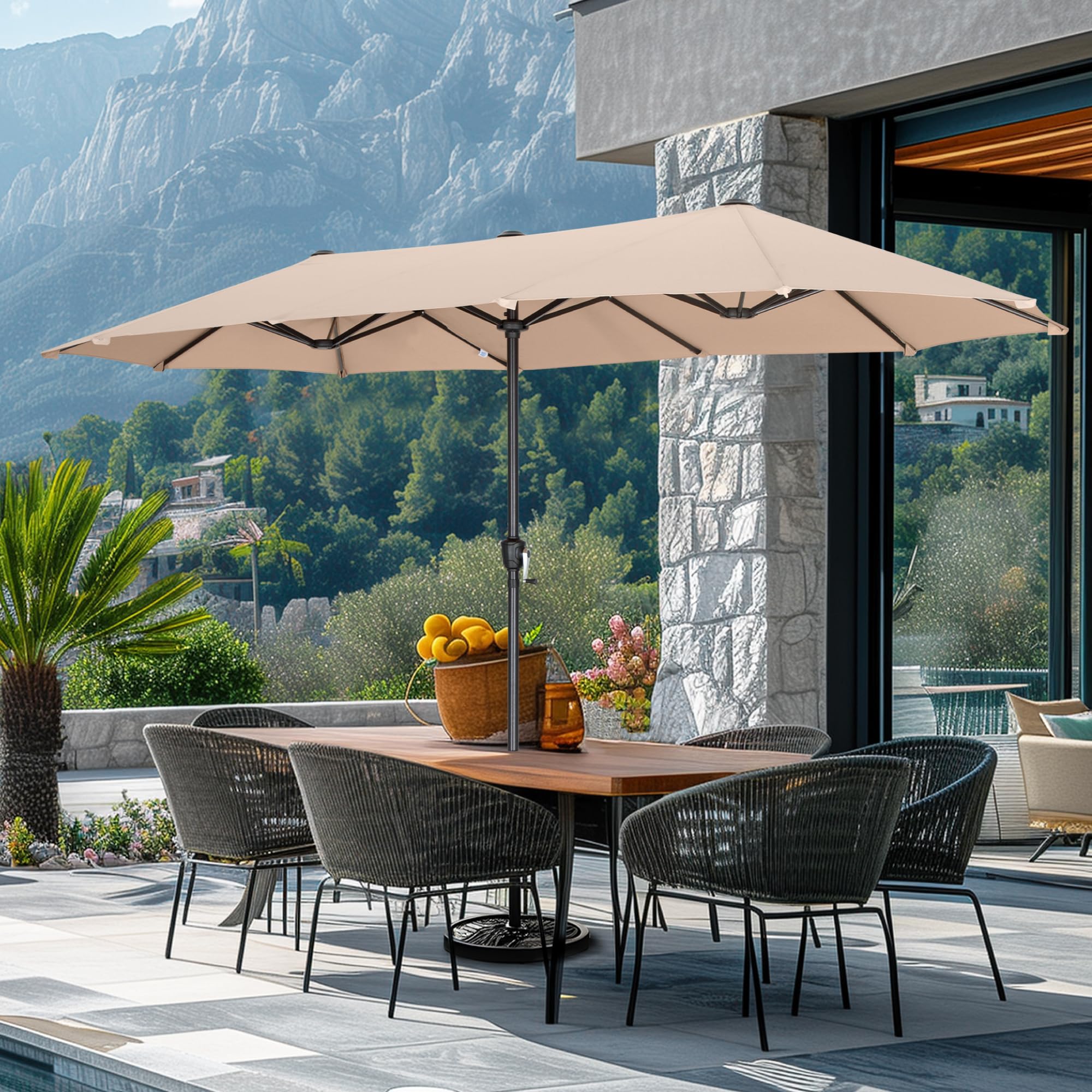 13ft Rectangle Patio Umbrella, Double Sided Outdoor Table Umbrella