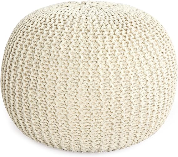 Unstuffed Ottoman Pouf Cover, 100% Cotton Handmade Knitted Ottoman Pouf