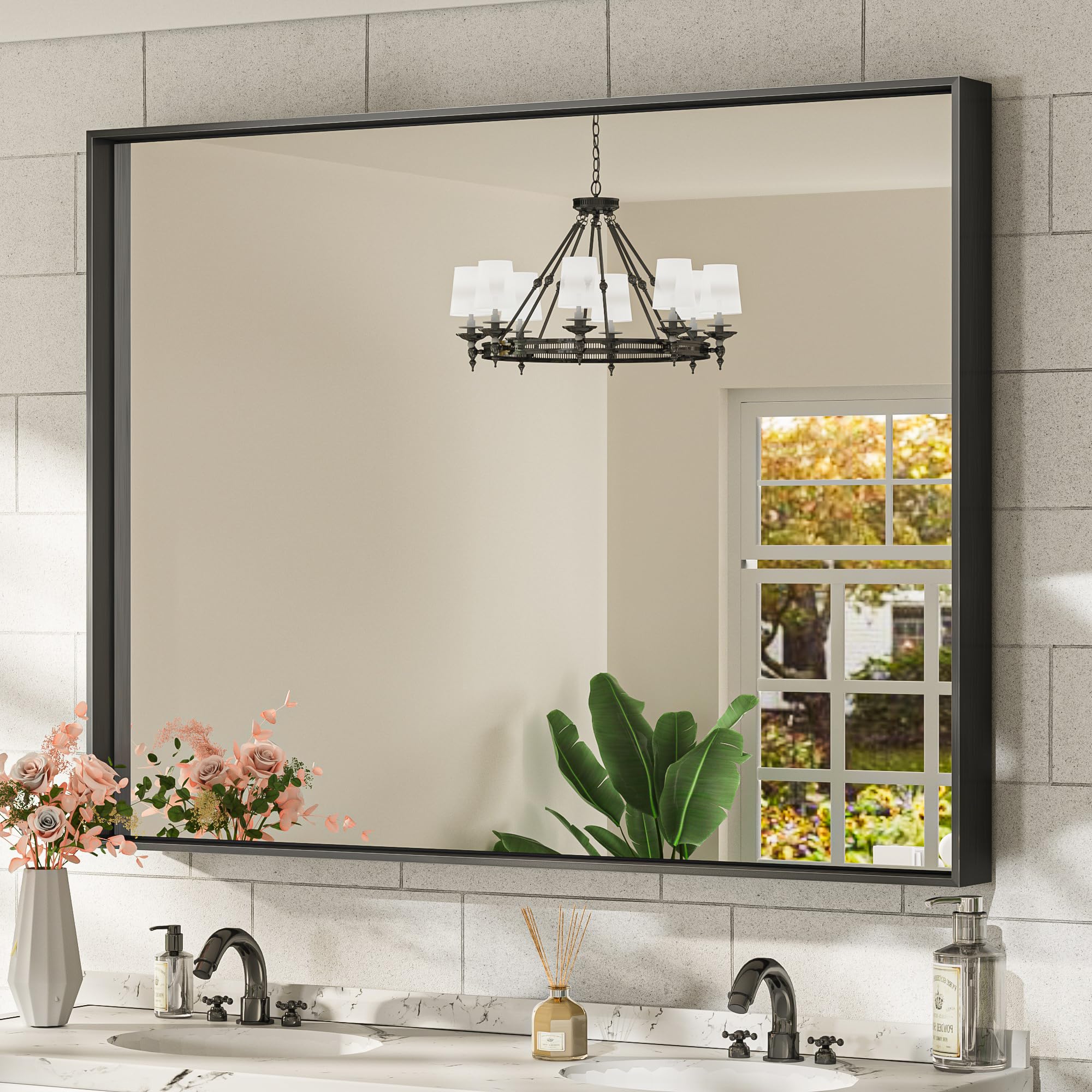 Black Bathroom Vanity Mirror for Wall, Metal Frame