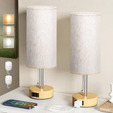 Bedside Table Lamps Set of 2 - 3 Color Temperatures Pull Chain Lamp with AC Outlet Charging Port, Two Round Night Stand Lamps for Bedroom Guest Room Office, Small Bed Side Light with E26 LED Bulbs