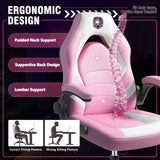 Ergonomic Gaming Chair with Lumbar Support - Pink Leather High-Back Office Chair