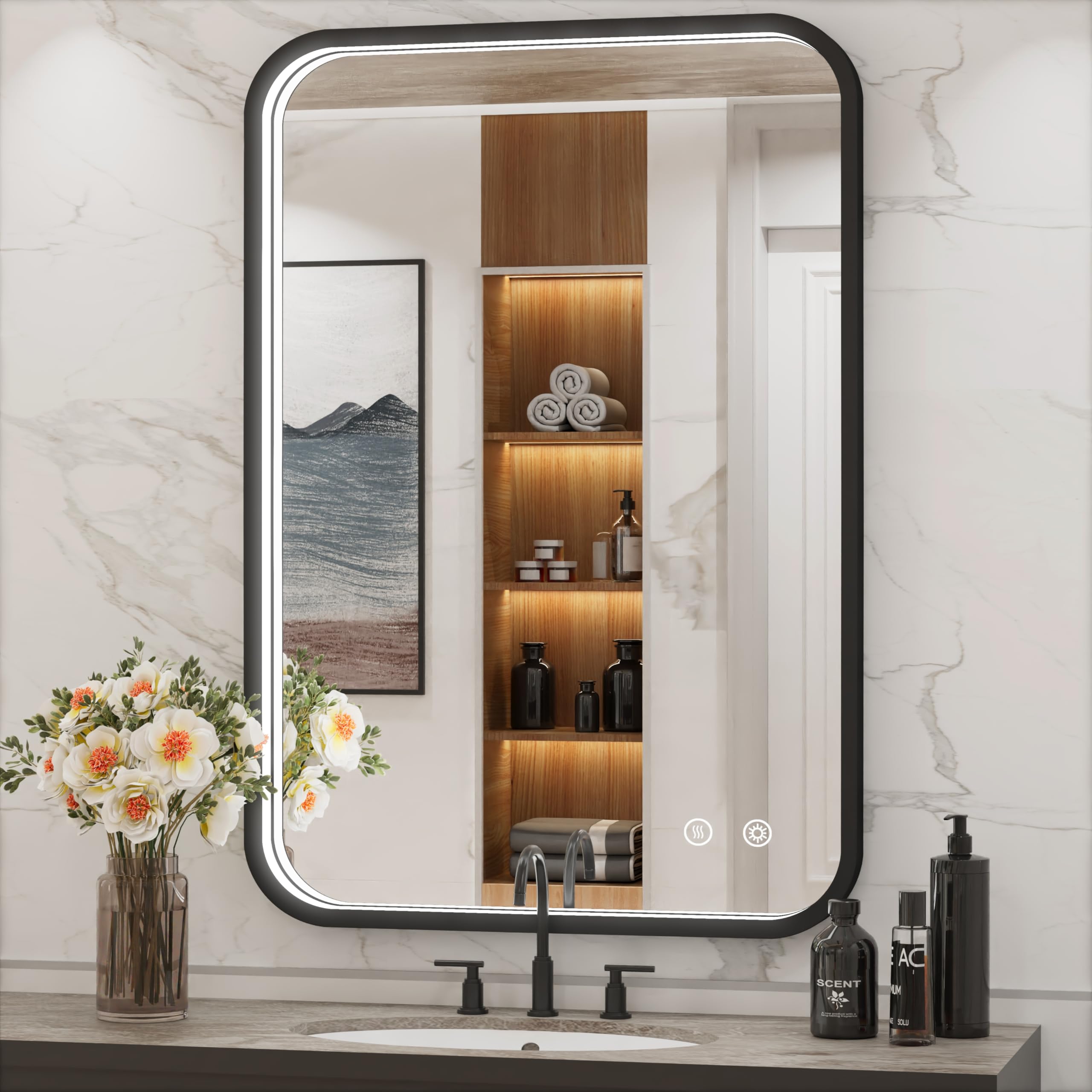 LED Bathroom Mirror with Lights, Wall Mounted Lighted Bathroom