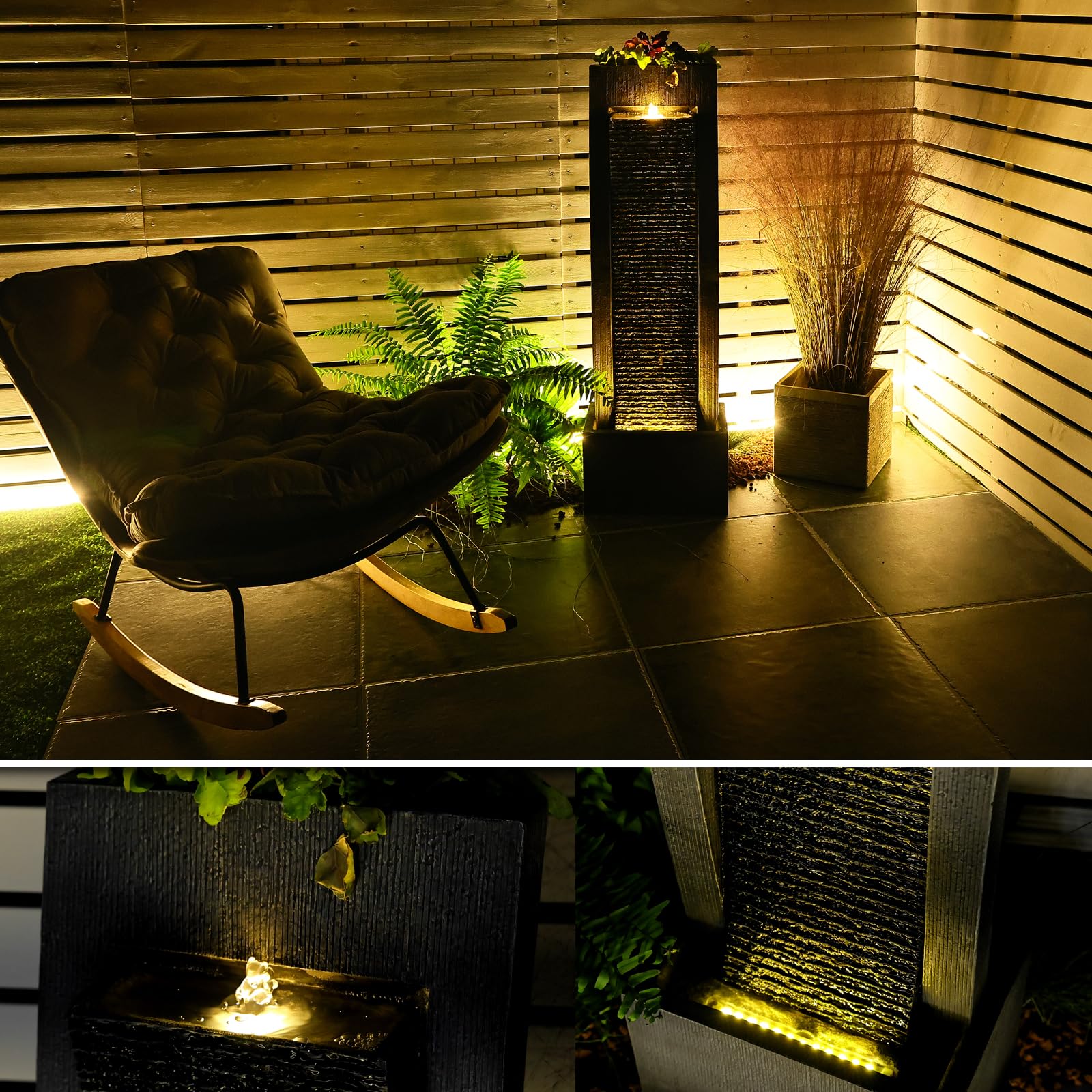 Water Fountain Outdoor Curved Faux Slate Waterfall Feature Freestanding Fountains