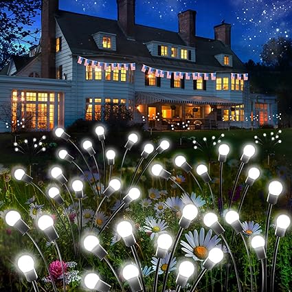 6-Pack Solar Garden Lights for Outdoor, Upgraded 48 LED Firefly Solar