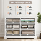 HOSTACK 6 Drawers Dresser for Bedroom, White Dressers & Chests of Drawers, 47.2" Wide Wood Double Dresser, Modern Farmhouse Storage Dressers, 6 Drawer Chest for Living Room, Entryway, Hallway