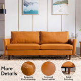 80'' Faux Leather Sofa Couch, Mid-Century Modern Sofa with Solid Wooden Frame