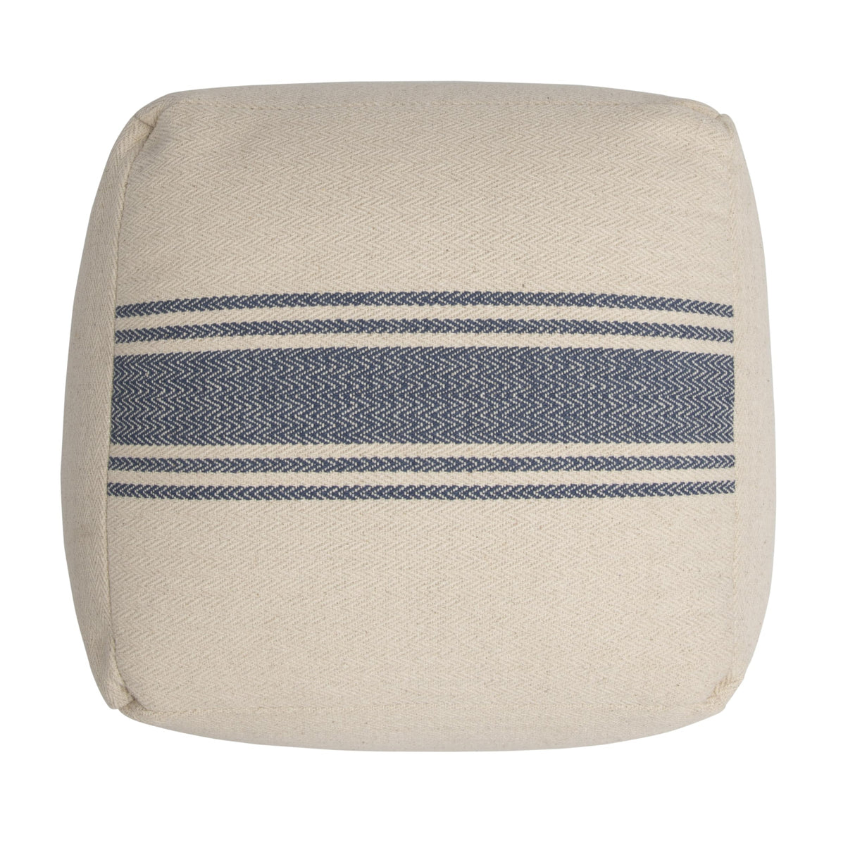 Cream Pouf with Blue Stripes