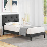 Full Size Platform Bed Frame with Fabric Headboard, Strong Wooden Slats, Non-Slip