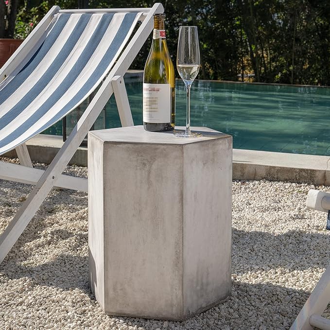 Concrete Accent Table, Hexagon Patio Side Table 14.5''Wx20''H