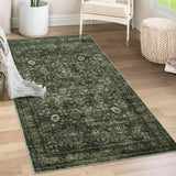 Morebes Vintage Throw Rugs, Boho 3x5 Washable Rug Non Slip,Soft Area Rug for Bedroom,Distressed Non-Shedding Floral Rug for Entryway Kitchen Foyer Bedside Playroom,Dark Green