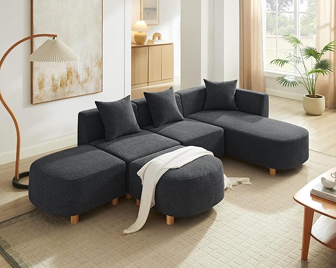 109.84" Modular Sectional Sofa with 3 Pillows, Convertible 5-Seater Comfy