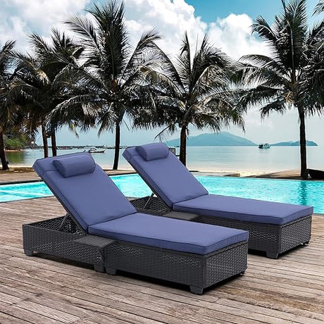 Outdoor Wicker Patio Chaise Lounge Set, 2 Piece Rattan Reclining Chair