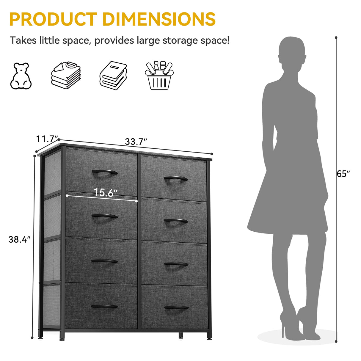 Dresser for Bedroom, Fabric Dresser with 8 Drawers, Tall Dresser, Chest of Drawers