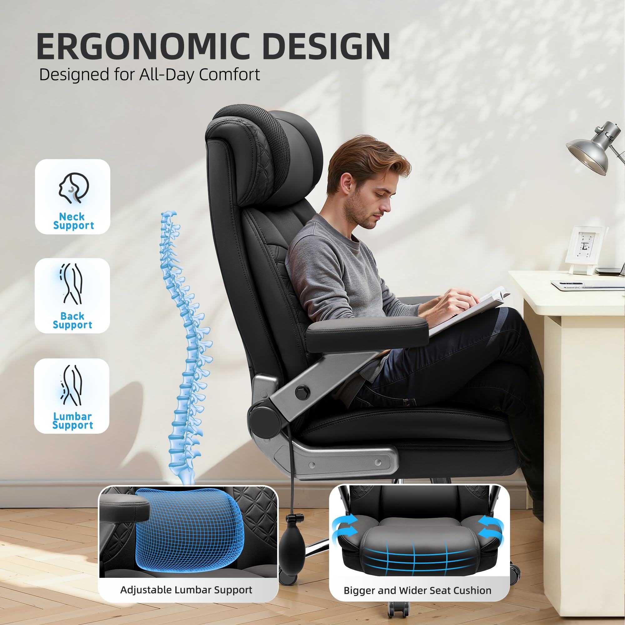 500LBS Big and Tall Office Chair with Adjustable Lumbar Support