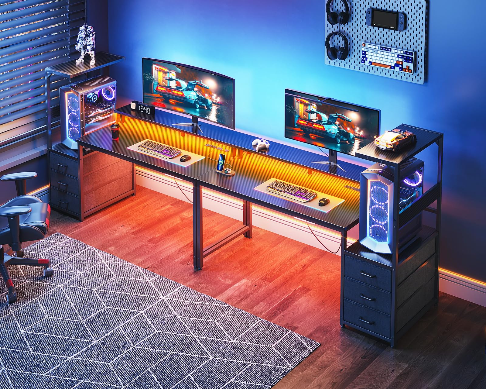 59 Inch Gaming Desk with USB Charging Ports & LED Light- Reversible Computer Desk
