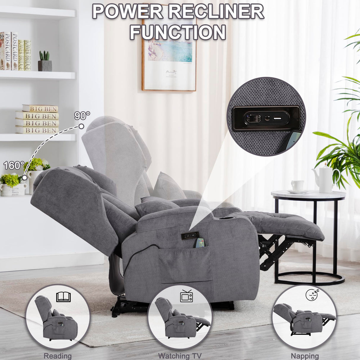 Power Recliner Chair, Home Theater Seating with LED Ambient Light