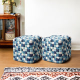 Multi Colored Cube Felt Ball Ottoman Pouf 15 Inches for Living Room, Bedroom