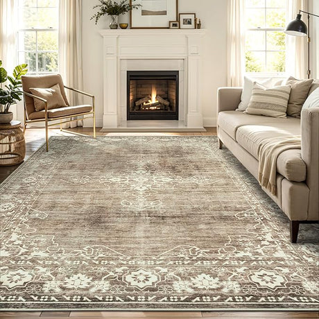 Area Rugs for Living Room Washable, Neutral Vintage Rug Large for Dining Room Bedroom