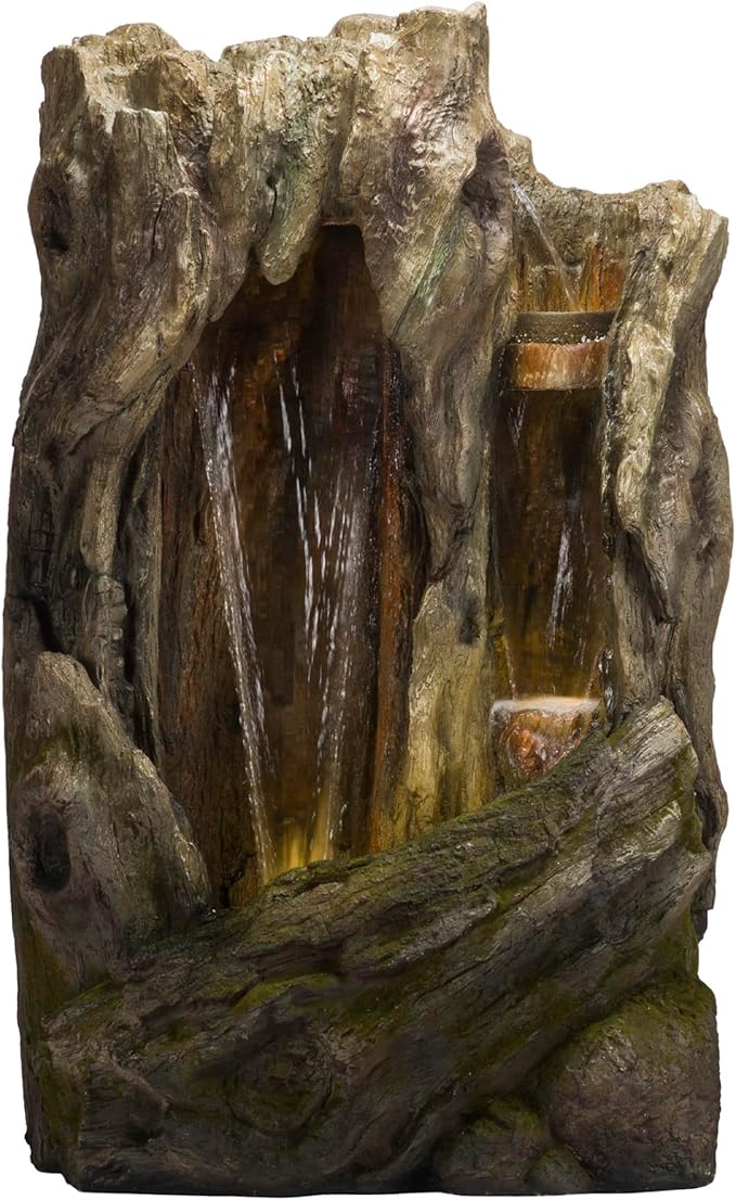 TVH156 79" Outdoor Floor Cascading Tree Trunk Water Fountain with LED Lights