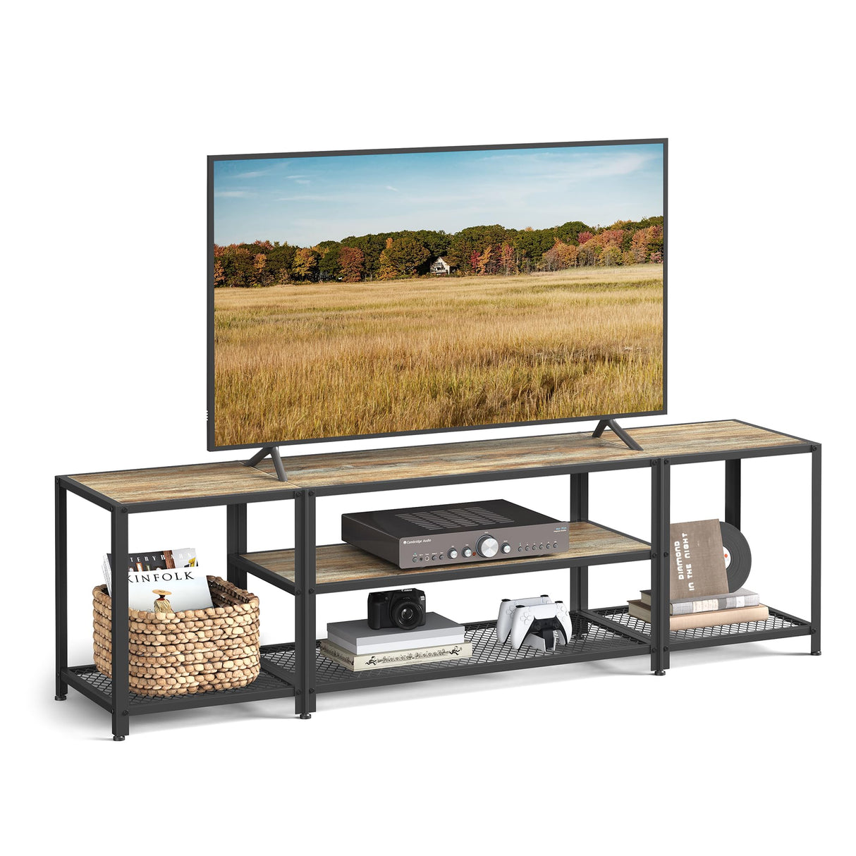 TV Stand for TVs up to 75 Inches, 3-Tier Entertainment Center, Industrial TV Console Table