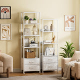 5-Tier Corner Shelf, Narrow Bookshelf with 2 Storage Drawers, Tall Bookcase, Standing