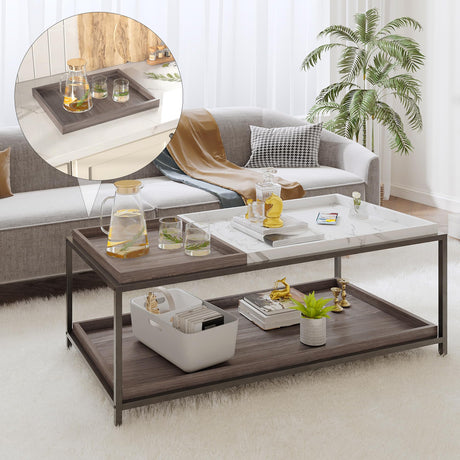 Convertible Entertaining Coffee Table - Coffee Table with 2 Removable Trays