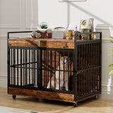 45" Heavy Duty Dog Crate Furniture with Stainless Steel Bowls