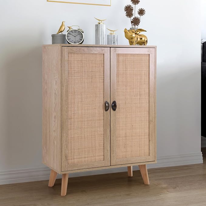 Rattan Cabinet Boho Dresser 3-Drawer Chest of Drawers/Accent Storage Cabinet/Nightstand