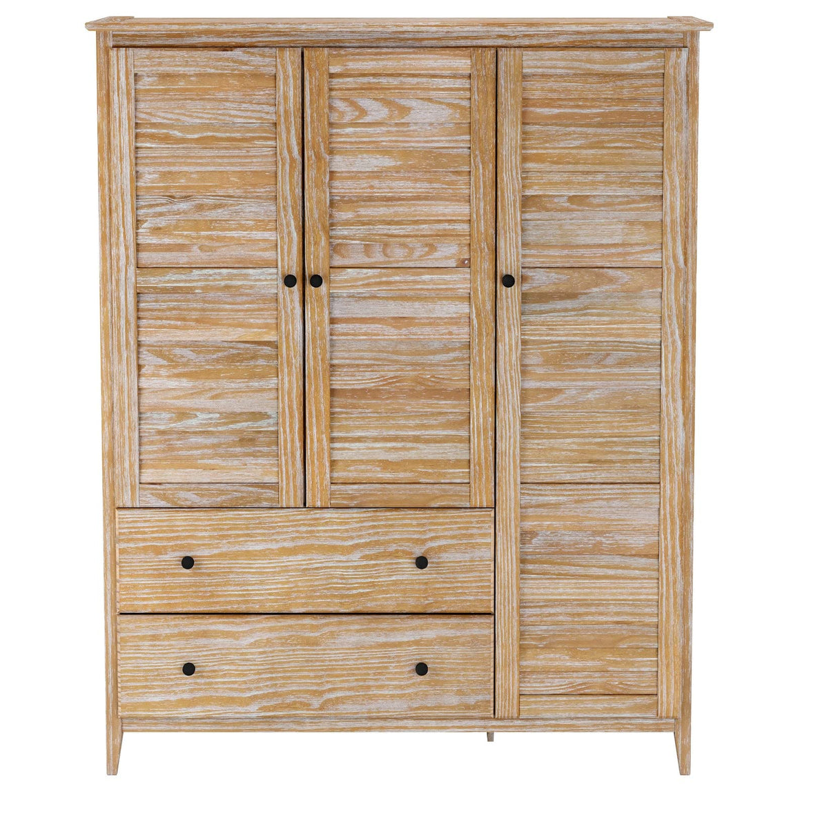 Greenport 3-Door Wardrobe, Solid Wood with Brushed Driftwood Finish