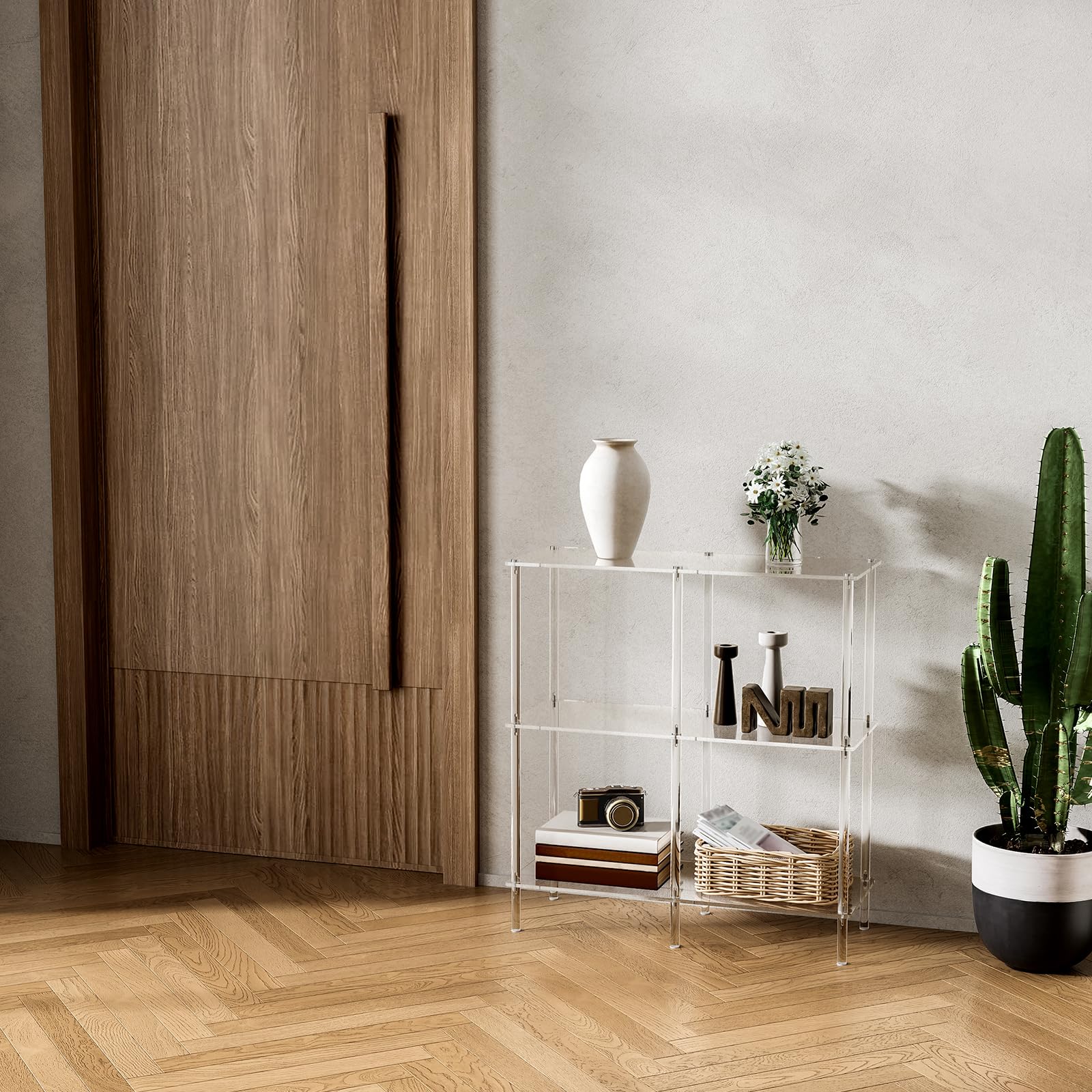 Clear Acrylic Console Table - 3-Tier Entryway Table with Open Shelves