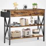 39" Console Table with 2 drawers, Industrial Entryway Table with 3 Tier Storage Shelves,