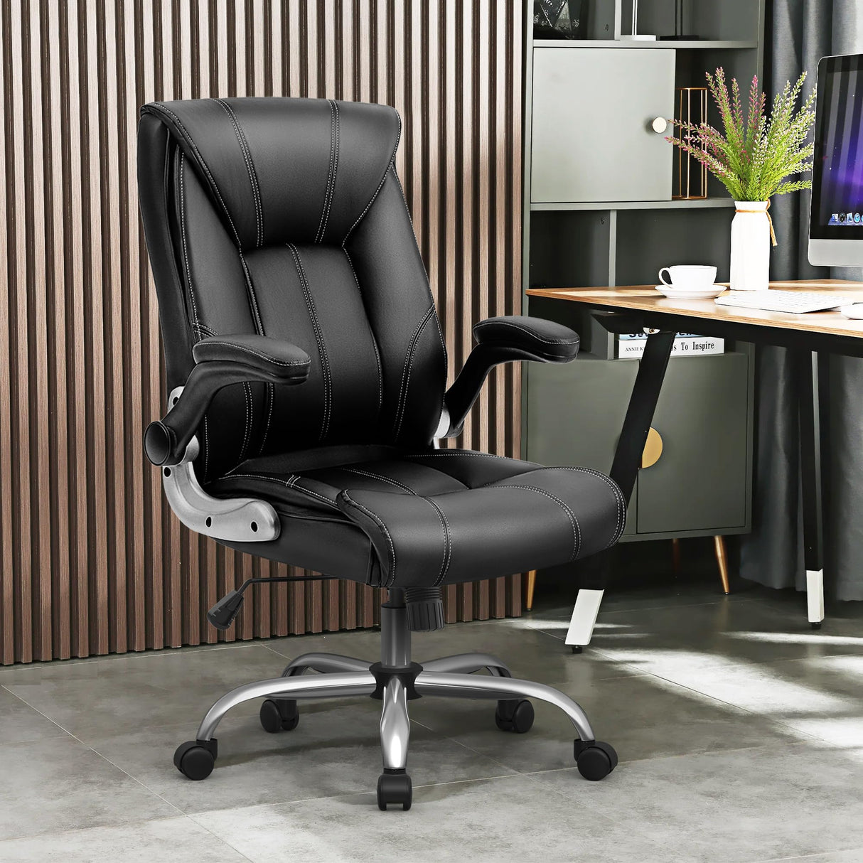 Ergonomic Office Chair, High Back PU Leather Comfortable Desk Chair