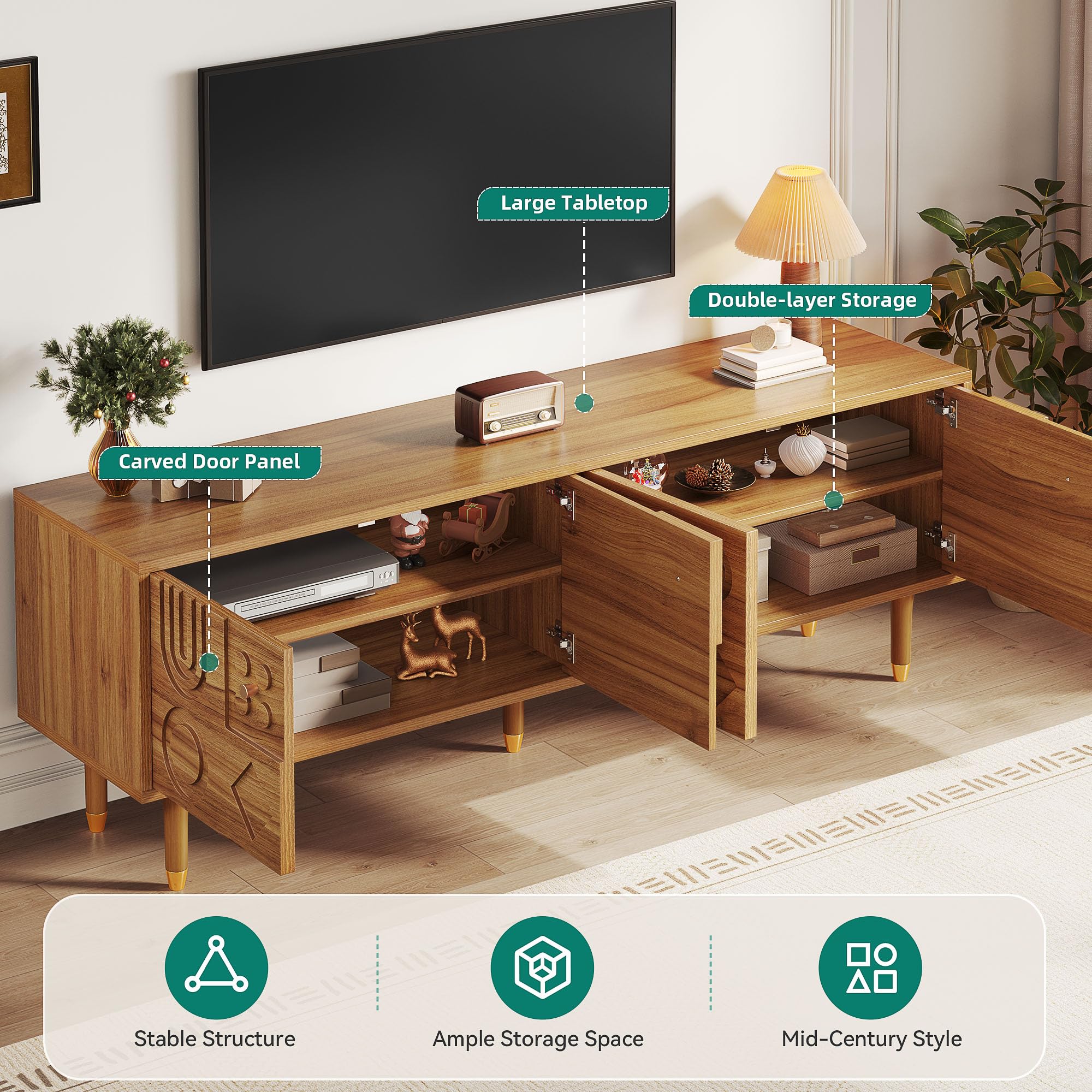 70-Inch Mid-Century TV Stand with Storage