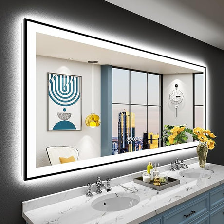 72x32 LED Mirror for Bathroom with Front and Backlit, Anti-Fog LED Bathroom Mirror