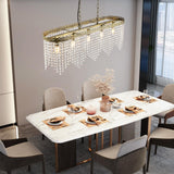 KAIQI 5 Lights Rectangle Oval K9 Crystal Chandelier Antique Bronze Pendant Light Fixture for Dining Room, Living Room, Pool Table Light, Kitchen Island Lighting，L31.5Inchs x W8.66Inchs x H11Inchs