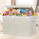 popoly 122L Large Toy Box Chest with Lid, Foldable Toy Storage Organizer Bin Boxes with Removable Divider for Kids, Boys, Girls, Nursery, Playroom, 26"x17" x17" (Linen Beige)