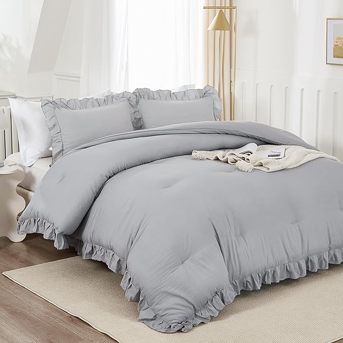 3 Pieces Solid Farmhouse Shabby Chic Bedding Comforters & Sets