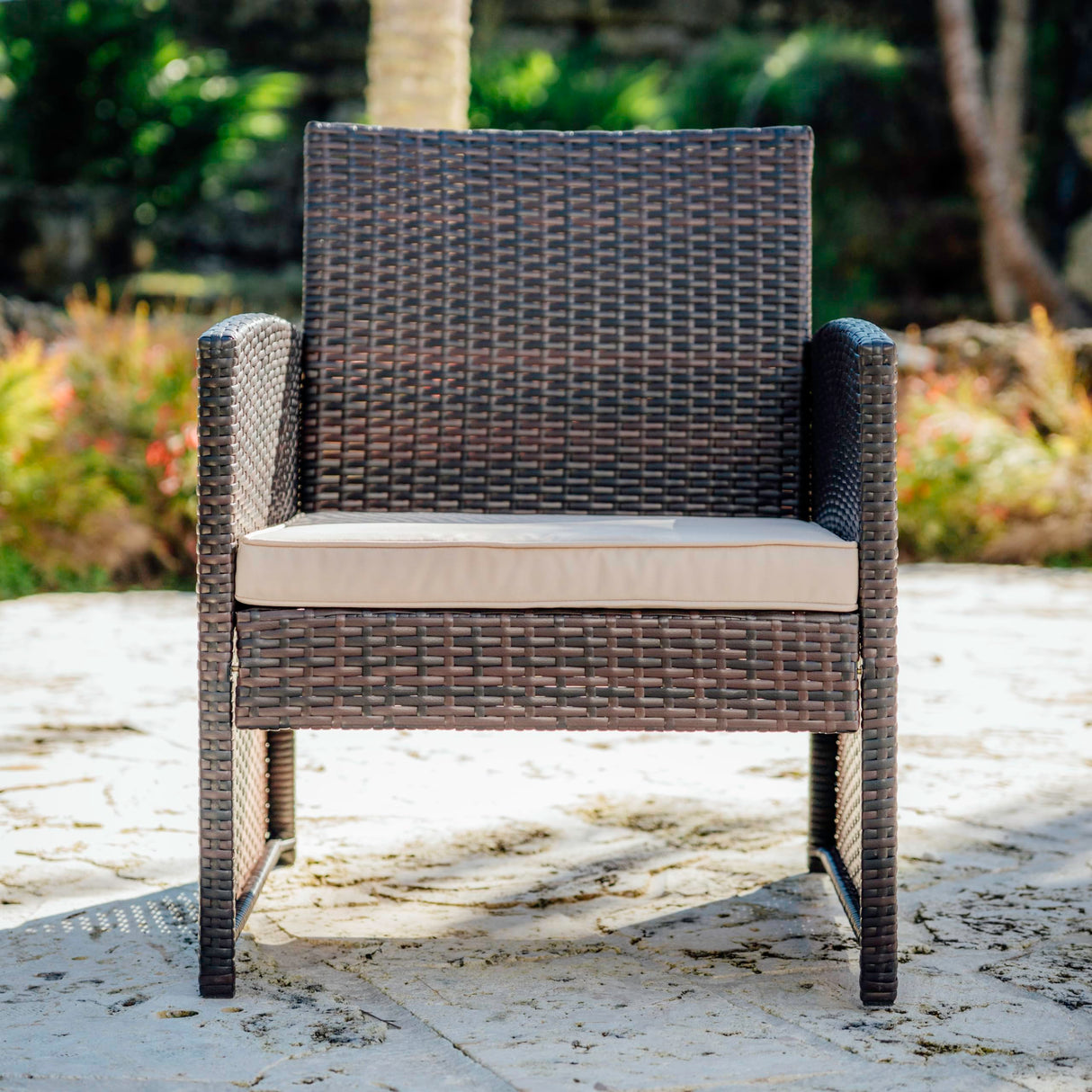Wicker Outdoor Furniture Set - 3 Piece Patio Bistro Set (Brown/Beige)